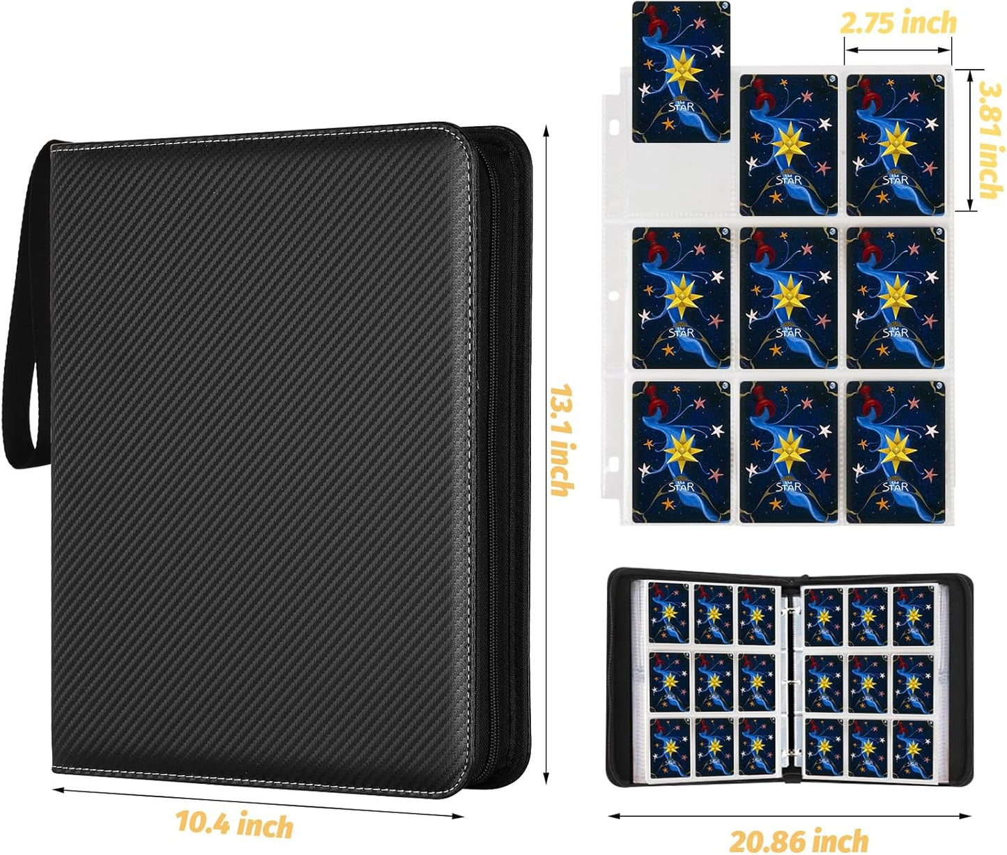 Trading Card Binder, 900 Pockets Card Binder, 9-Poccket Sided Pocket Sports Card Binder, Premium Card Binders Compatible with MTG, TCG, Baseball Cards(Carbon Black)