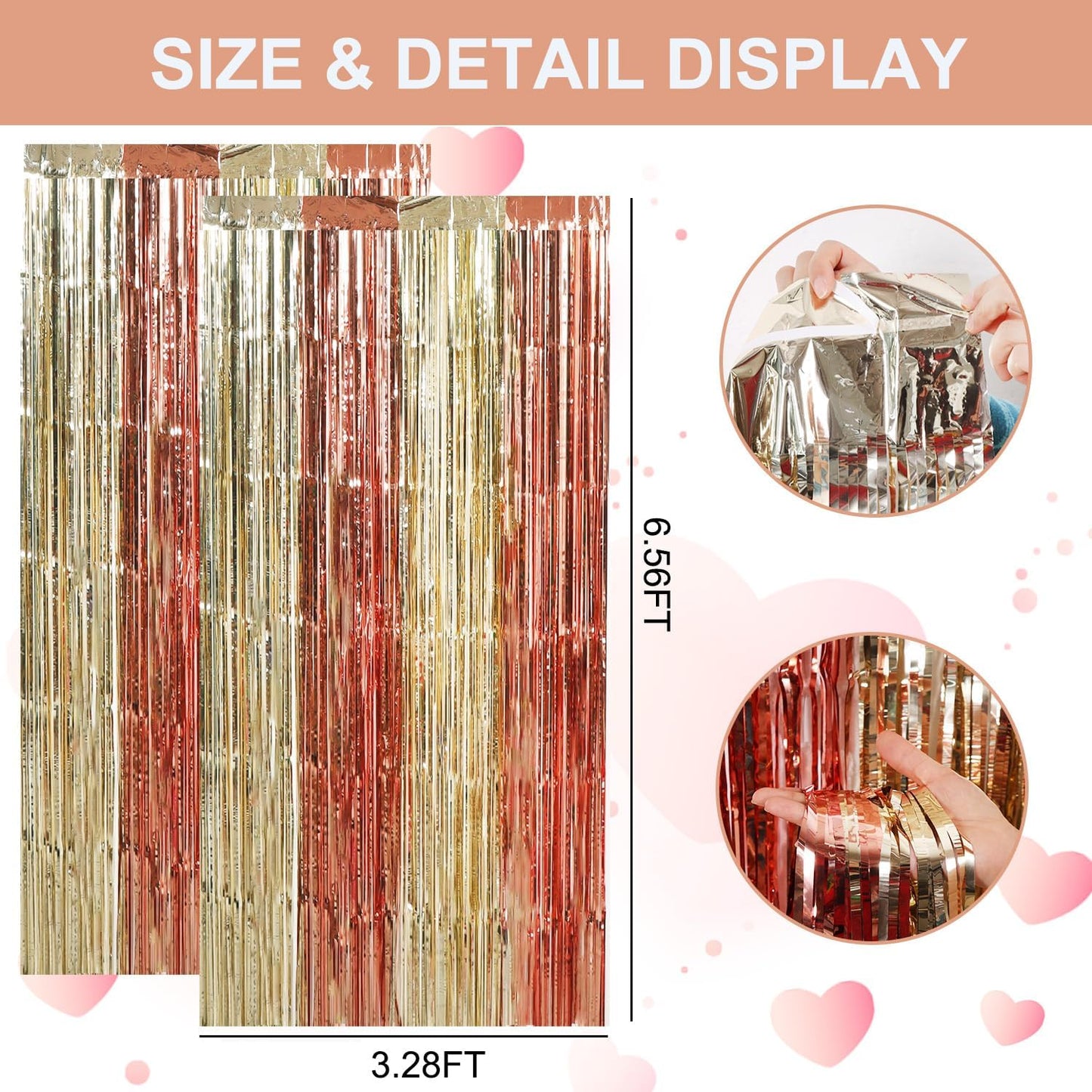 TONIFUL Valentine's Day Door Streamers,Rose Gold and Light Gold Photo Booth Backdrop Metallic Streamers Foil Fringe Curtain for Birthday Bridal Shower Engagement Party Decoration