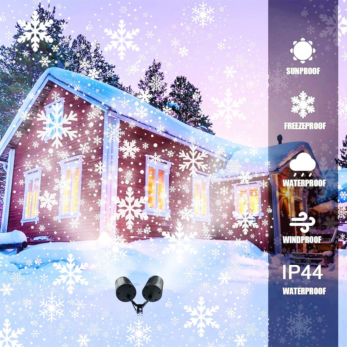 Christmas Snowflake Projector Lights Outdoor - Double Head Dynamic Snowflake Projector Lights with Waterproof Holiday Decorative Lighting for Indoor Outdoor, Xmas, Party, Yard Wall Decor