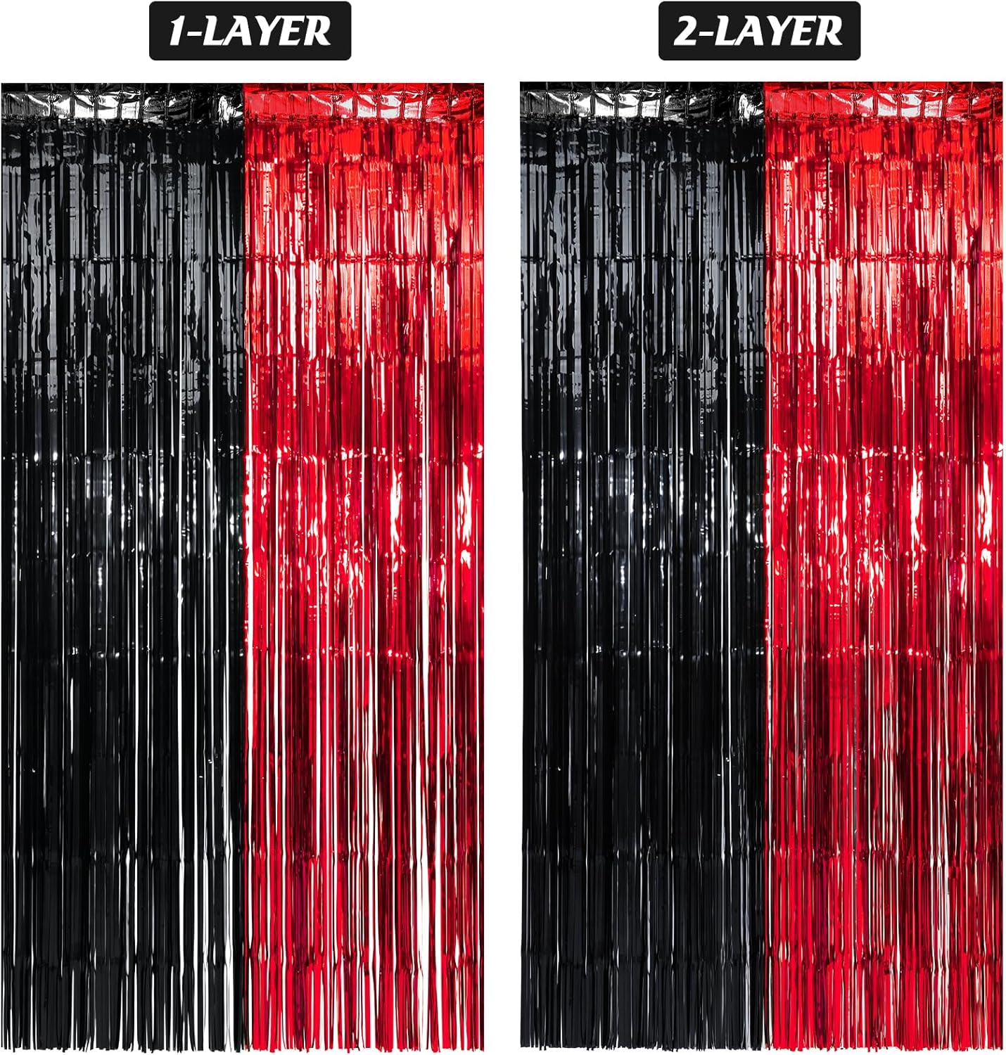 3 Pack 3.3Ft x 6.6Ft Graduation Foil Fringe Curtain Backdrop Decorations, Red Black Metallic Tinsel Foil Streamers Curtain Photo Booth Background for Graduation Prom Wedding Birthday Party Decorations
