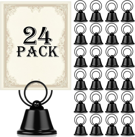 24 Pcs Table Number Holders Place Card Holders for Table 2 Inch Ring Clip Bell Number Holder Metal Picture Holder for Wedding Christmas Restaurant Home Photo Office Memo(Black,Ring)