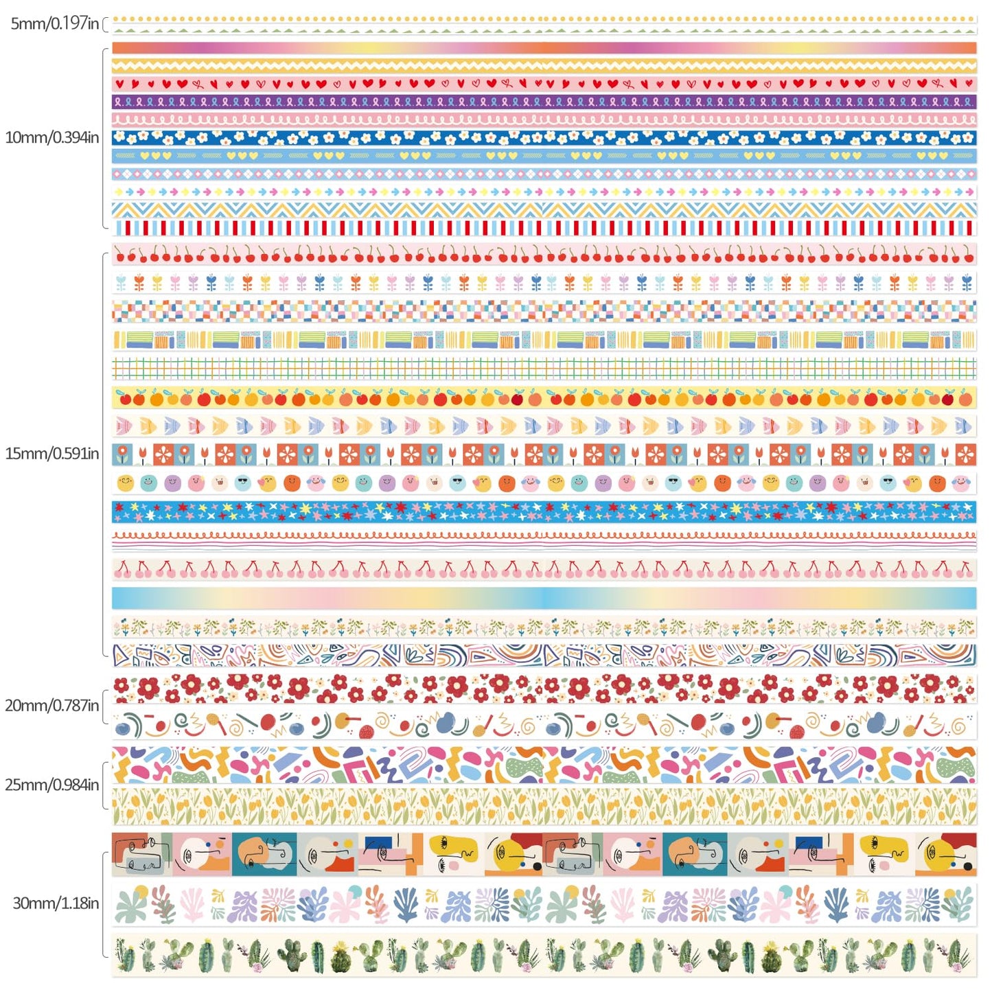 emmoolife 35 Rolls Washi Tape Set, Colorful Cute Floral Writable Decorative Tapes for Scrapbooking and Journaling, Junk Journal Supplies, Bullet Journaling for Women Girl 5-30mm Wide 9.84ft Long/Roll