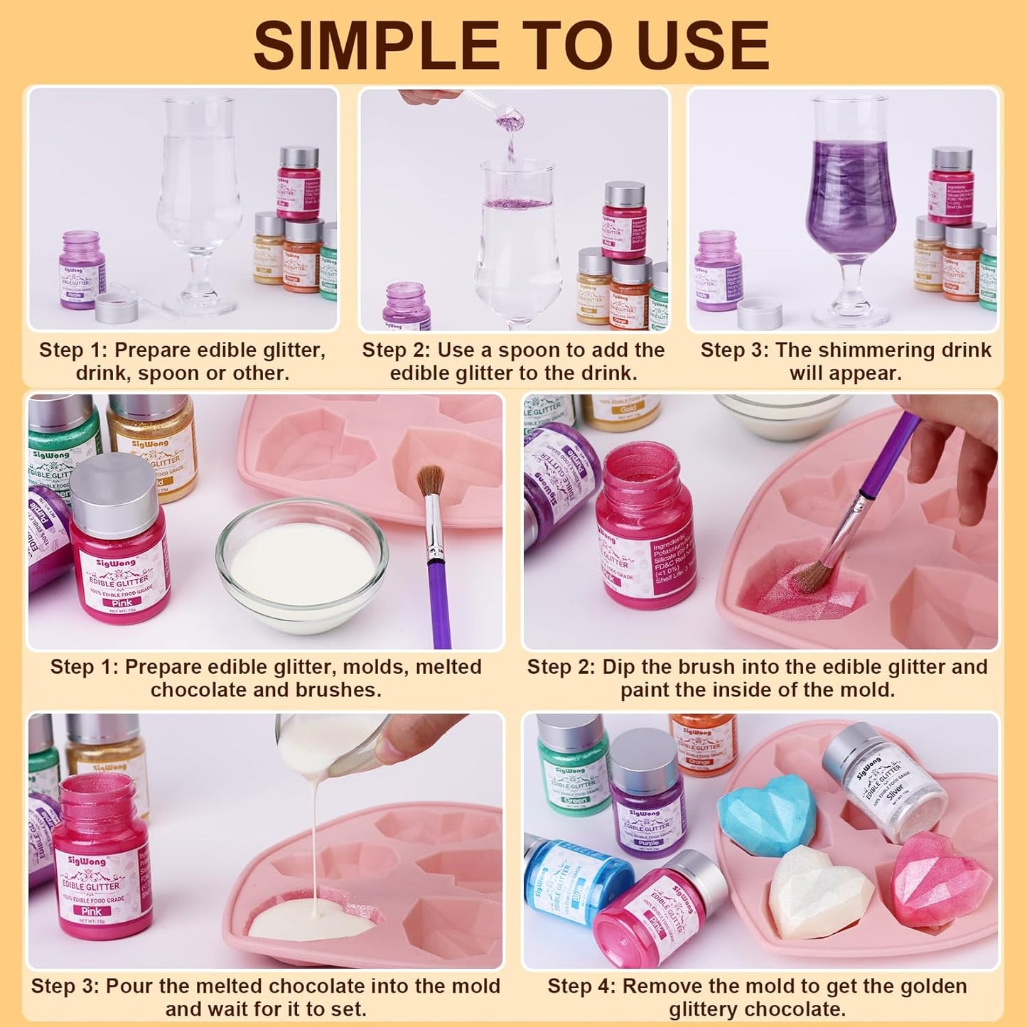 Orange Edible Glitter - 15g Food Grade Luster Dust Powder, Cake Decorating Sprinkle Glimmery Dust for Drinks, Wine, Fondant, Chocolate, Candy, Cookie, Vegan