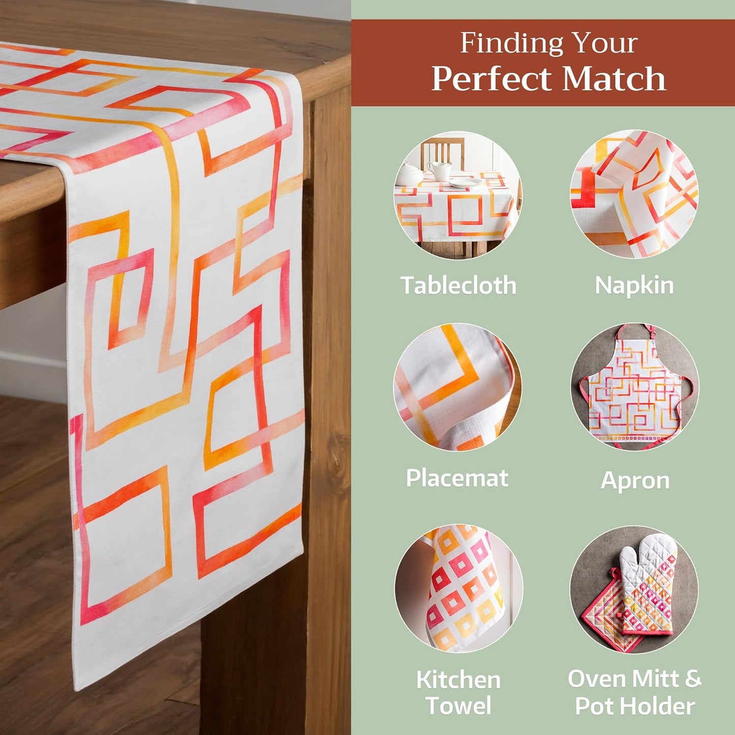 Maison d' Hermine Table Runner 100% Cotton Double Layer Table Runners 72 inches Long Decorative for Kitchen Dining Party Baby Shower Wedding Bridal Shower Spring Summer (Summer Maze, 14.50" x 72")