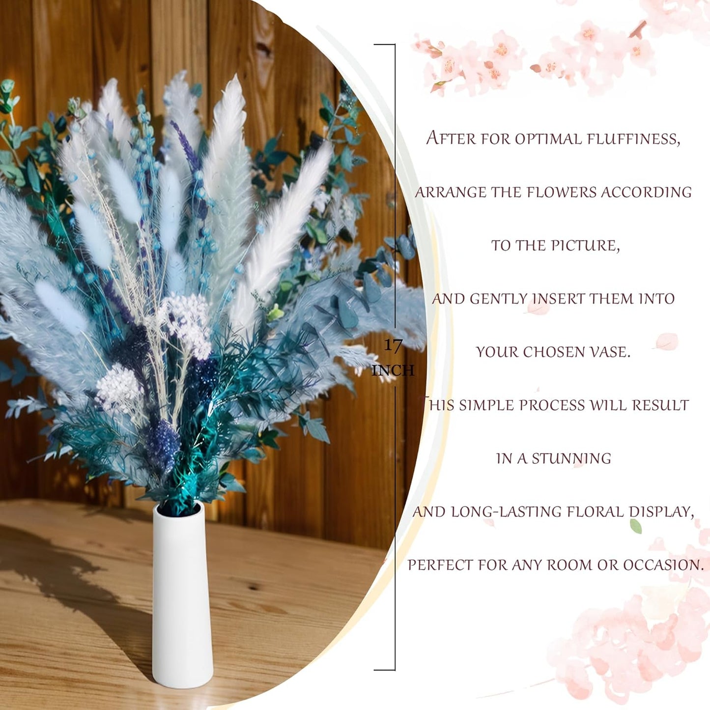 Pampas Grass Decor Dried Flowers with Blue Pampas Grass Boho Floral Arrangements for Home Office Wedding Centerpieces Rustic Blue Flowers Decor