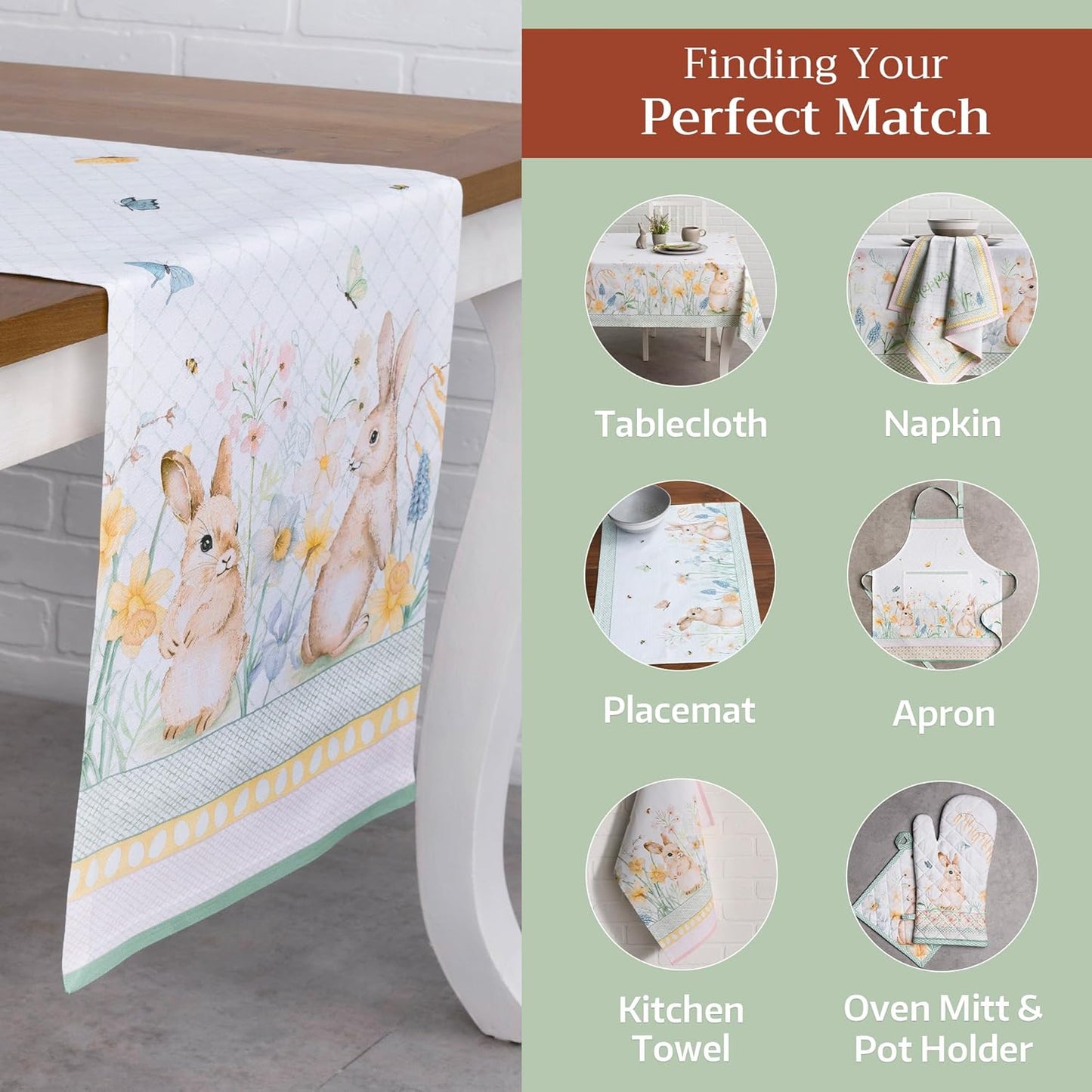 Maison d' Hermine Table Runner 100% Cotton Double Layer Table Runners 108 inches Long Decorative for Home Kitchen Dining Party Wedding Bridal Shower Spring Summer (Easter Dew , 14.50" x 108")