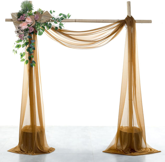 VDS Pack of 2 Panel (30 Inch X 100 Feet) Wedding Arch Draping Fabric Sheer Chiffon Fabric Drapery for Wedding Ceremony Reception Swag Backdrop Canopy Chuppah ARBO Altars Decoration (Mocha)