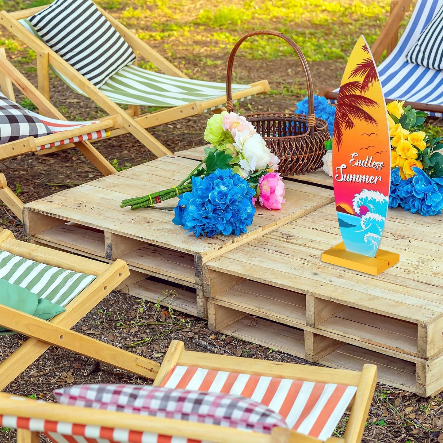 Blulu 4 Pcs Surfboard Decorations for Party Surfboard Beach Signs Welcome to Paradise Sign Tropical Bar Table Centerpieces Endless Summer Wood Decor Flip Flop Letters for Home Decor(Tropical Style)