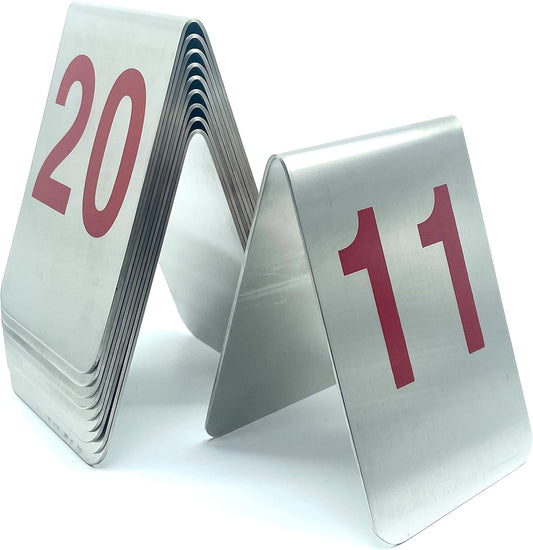 Metal Place Cards Stackable Tent Style Table Numbers,Place Card Holders for TRPG Wedding Party Restaurants Cafes Bars Gatherings Meeting Room Board Games (Red, Large 11-20)