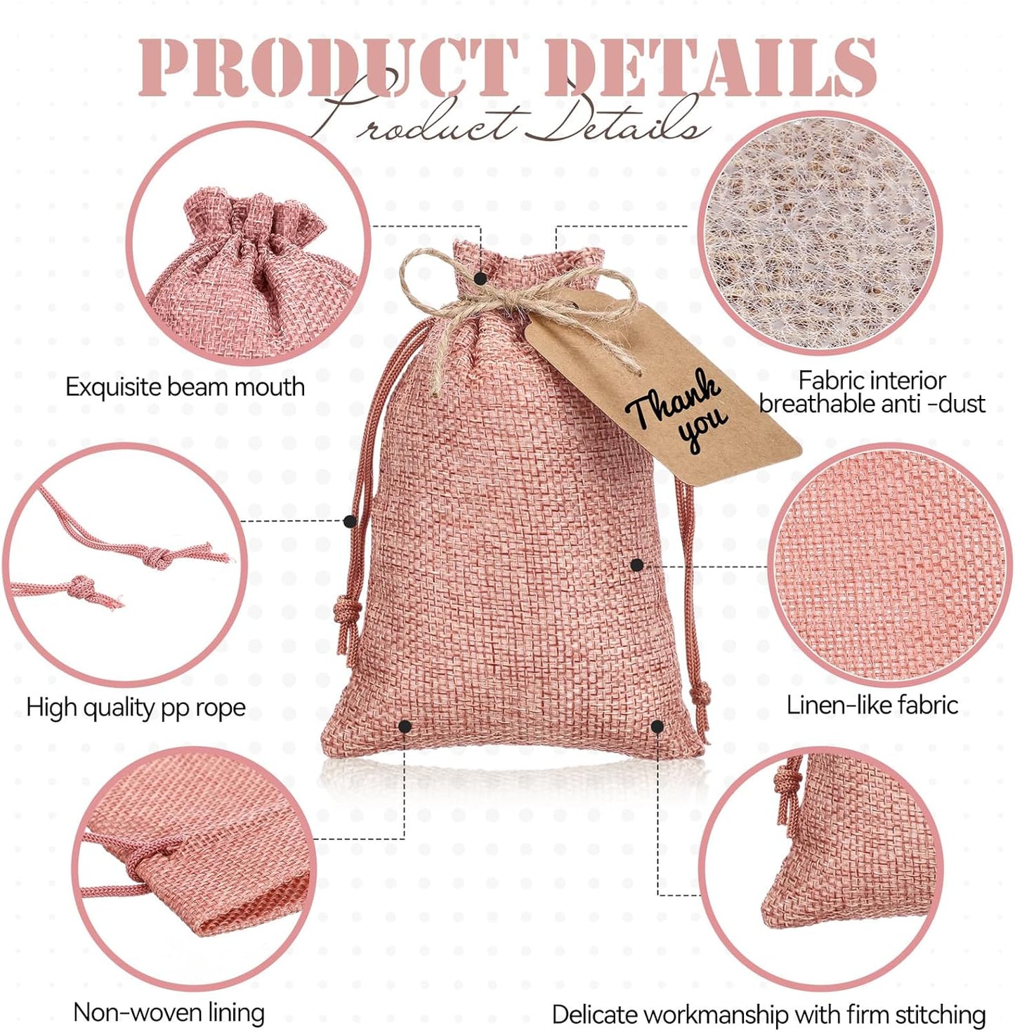 Woanger 100 Pcs Burlap Gift Bags with 100 Pcs Kraft Paper Gift Tags Drawstring Favor Bulk Burlap Sack Bags for DIY Wedding Party Craft(4 x 6 Inch,Beige, Medium Brown, Dark Brown, Gray Pink)