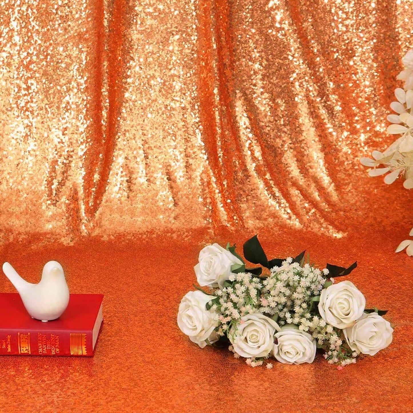 Eternal Beauty Sequin Backdrop Curtains, 2x8 Ft-2 Panels Orange Back Drop for Shimmer Photography Party Wedding Birthday Decor