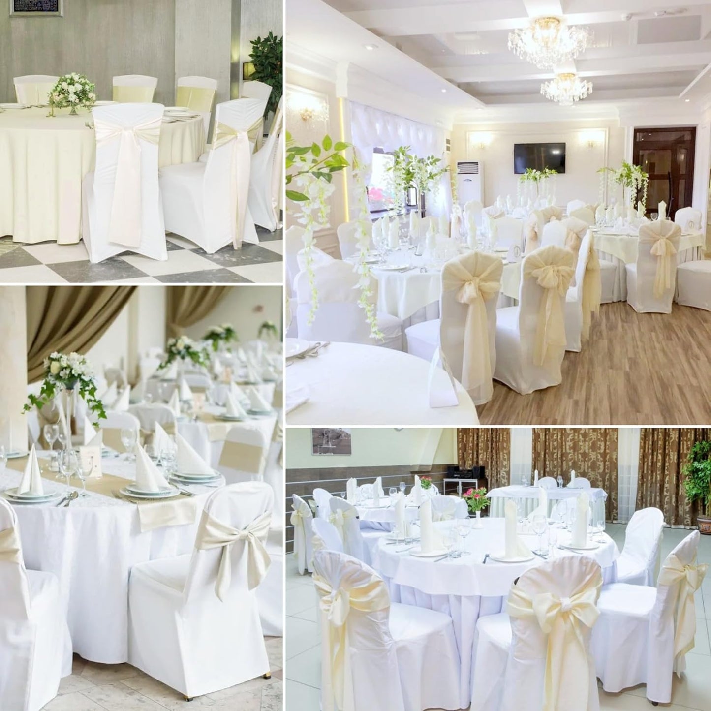 100 PCS Satin Chair Sashes Decorative Bow Chair Sashes Ties Chairs Ribbon Bows Seat Cover Band for Wedding Birthday Party Ceremony Reception Hotel Banquet Events Home Kitchen Decor(7x108Inch,Ivory)