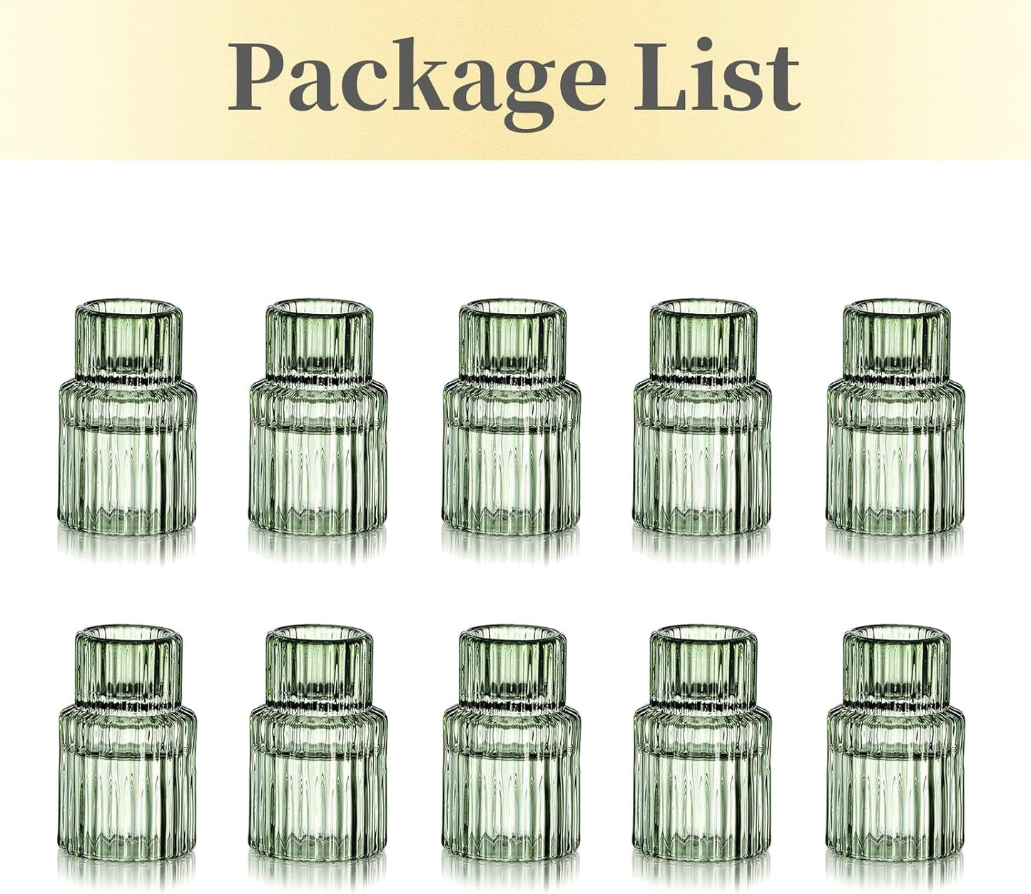 Hewory Glass Taper Candle Holders: 10 PCS Green Vintage Candle Holder Candlestick Holders Bulk, Ribbed Glass Candle Holder Candle Sticks Holder Decor for Table Centerpiece Wedding Christmas Home Decor