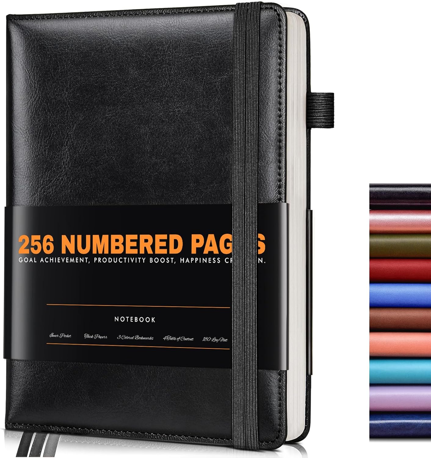 Lined Journal Notebook for Women Men, 256 Numbered Pages Hardcover Leather Journals for Writing, A5 Journaling Notebooks, College Ruled Journal for Business Work School Note Taking 5.75" x 8.38" Black