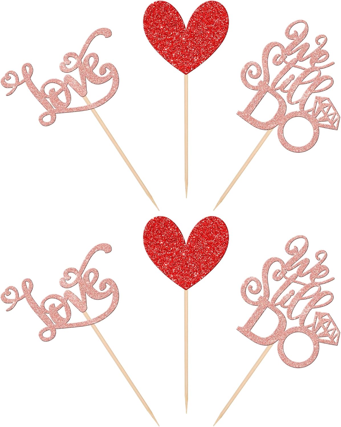 24 PCS We Still Do Cupcake Toppers Glitter Love Heart Bridal Shower Cupcake Picks for Wedding Engagement Bridal Shower Theme Party Cake Decorations Supplies Rose Gold