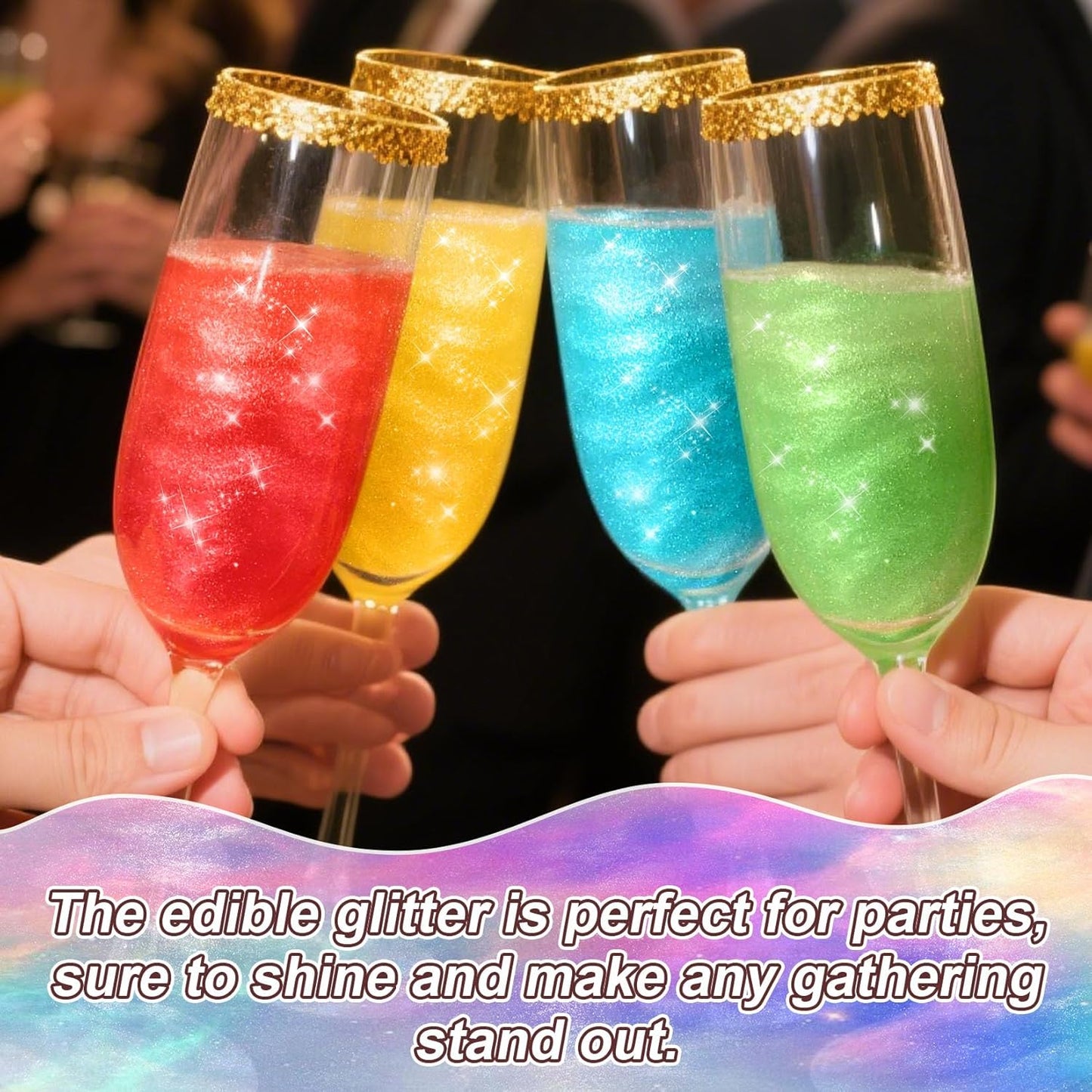 Edible Glitter for Drinks - 20 Glimmer Colors Luster Dust Edible, Food Grade Shimmering Cake Decorating Edible Glitter for Cocktail, Cakes, Chocolate, Strawberries, Beverage, Vegan - 2g/bottle