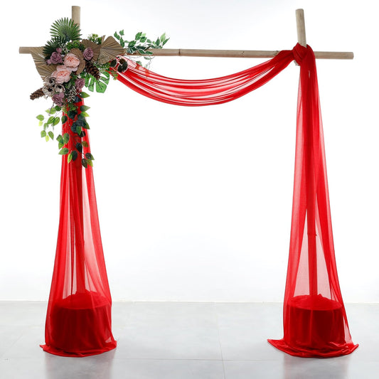 VDS Pack of 1 Panel (30 Inch X 30 Feet) Wedding Arch Draping Fabric Sheer Chiffon Fabric Drapery for Wedding Ceremony Reception Swag Backdrop Canopy Chuppah ARBO Altars Decoration (Red)