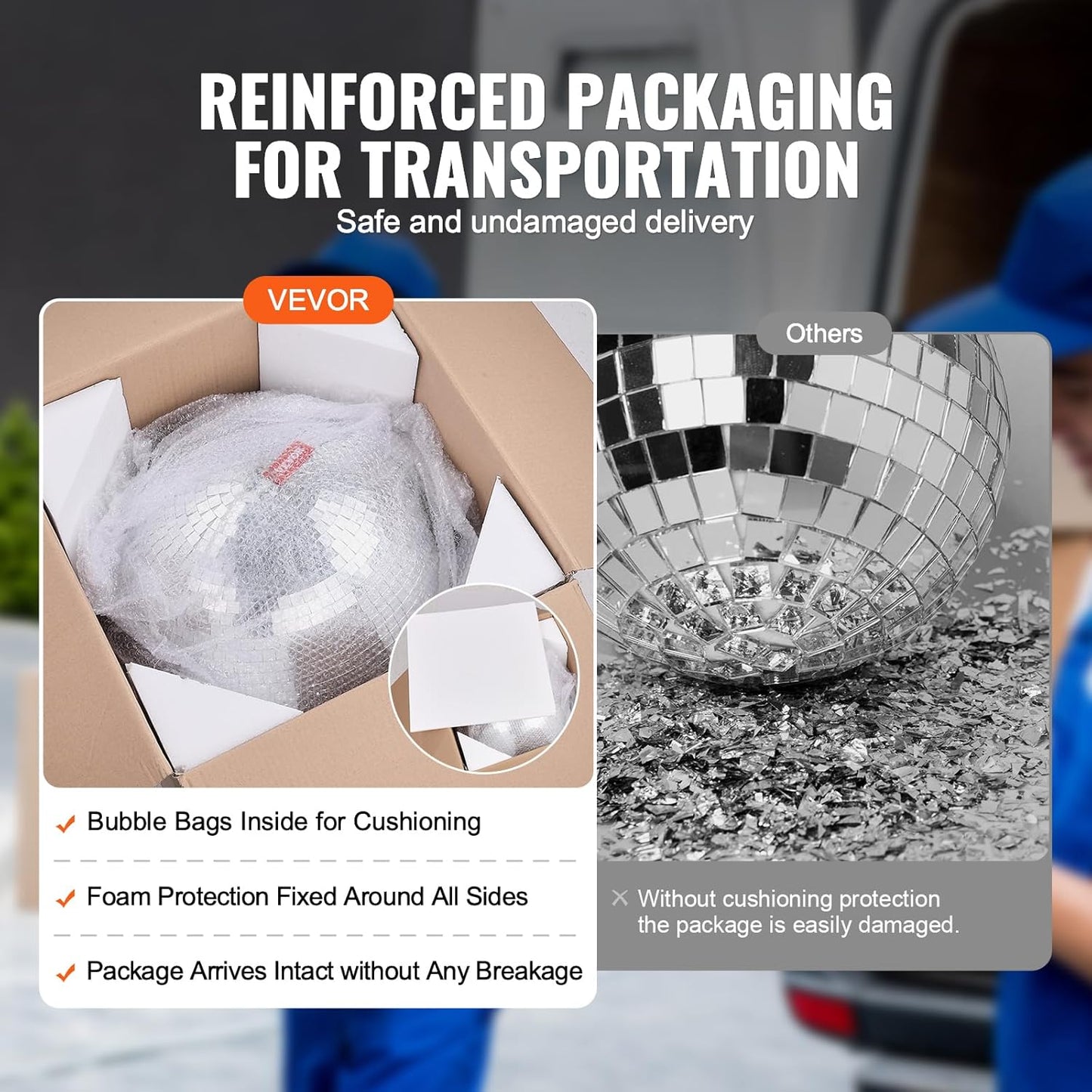 VEVOR Mirror Disco Ball, 16 Inch Party Mirror Ball with Hanging Ring, Large Lightning Disco Ball Party Decorations, Ideal for DJ Club, Stage, Wedding, Birthday, Christmas, New Years Celebration