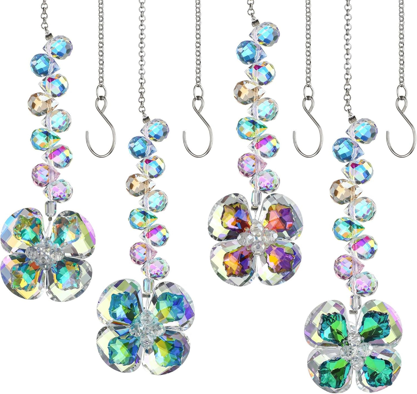 HDCRYSTALGIFTS 4pcs Four Leaf Clover Sun Catchers with Crystals Rainbow Prisms Window Suncatcher Hanging Indoor Decorations, St Patricks Day Accessories Spiritual Gifts for Women, Mom, Family, Friends