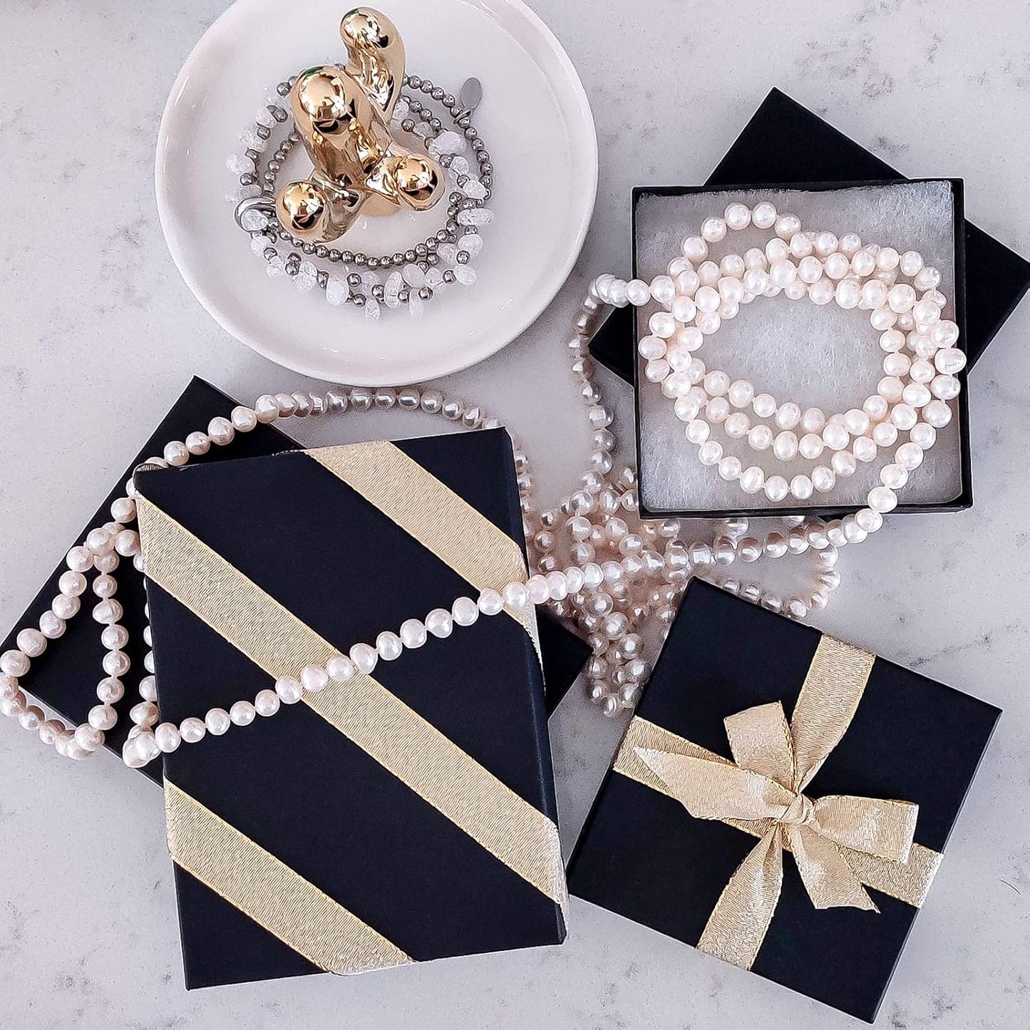 TheDisplayGuys - 25-Pack #53 Kraft Paper Cardboard Gift Boxes/Jewelry Cases w. Cotton Padding & Lid - Matte Black - (5.4" x 3.9" x 1.0")