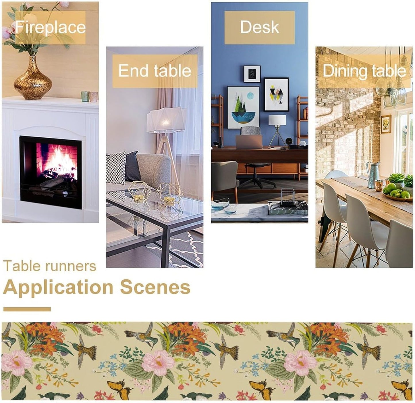 Brown Bird Floral Table Runner Spring Flower Kitchen Table Decoration Suitable for Family Dinner Decoration 13x70 Inch