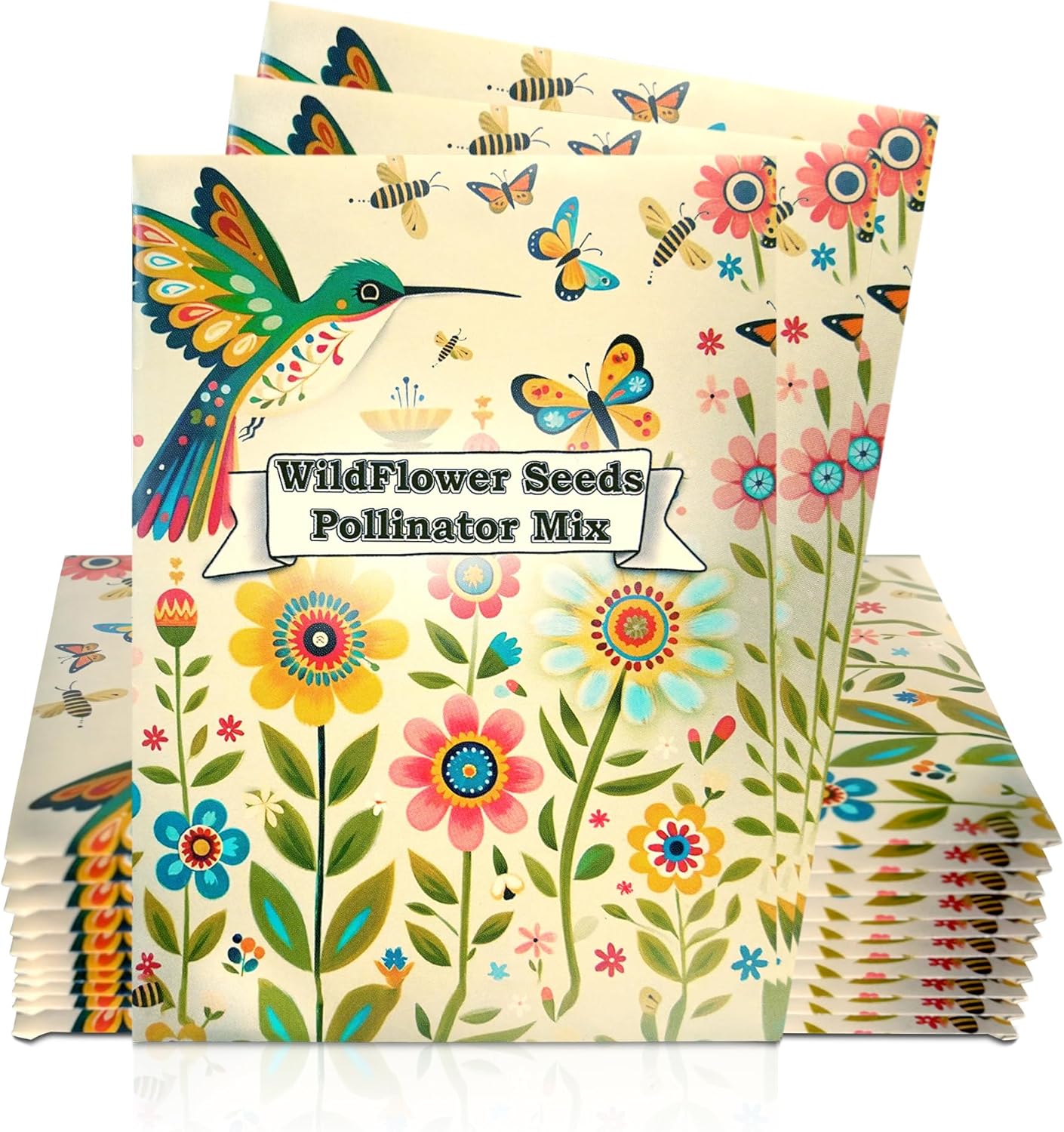 Pollinator Paradise Seed Mix (20 Packs) Seeds Packets for Humming Birds, Butterflies and Bees - Ideal for Wedding Party Favors Bridal Shower School Events Thank You Corporate Event Memorials