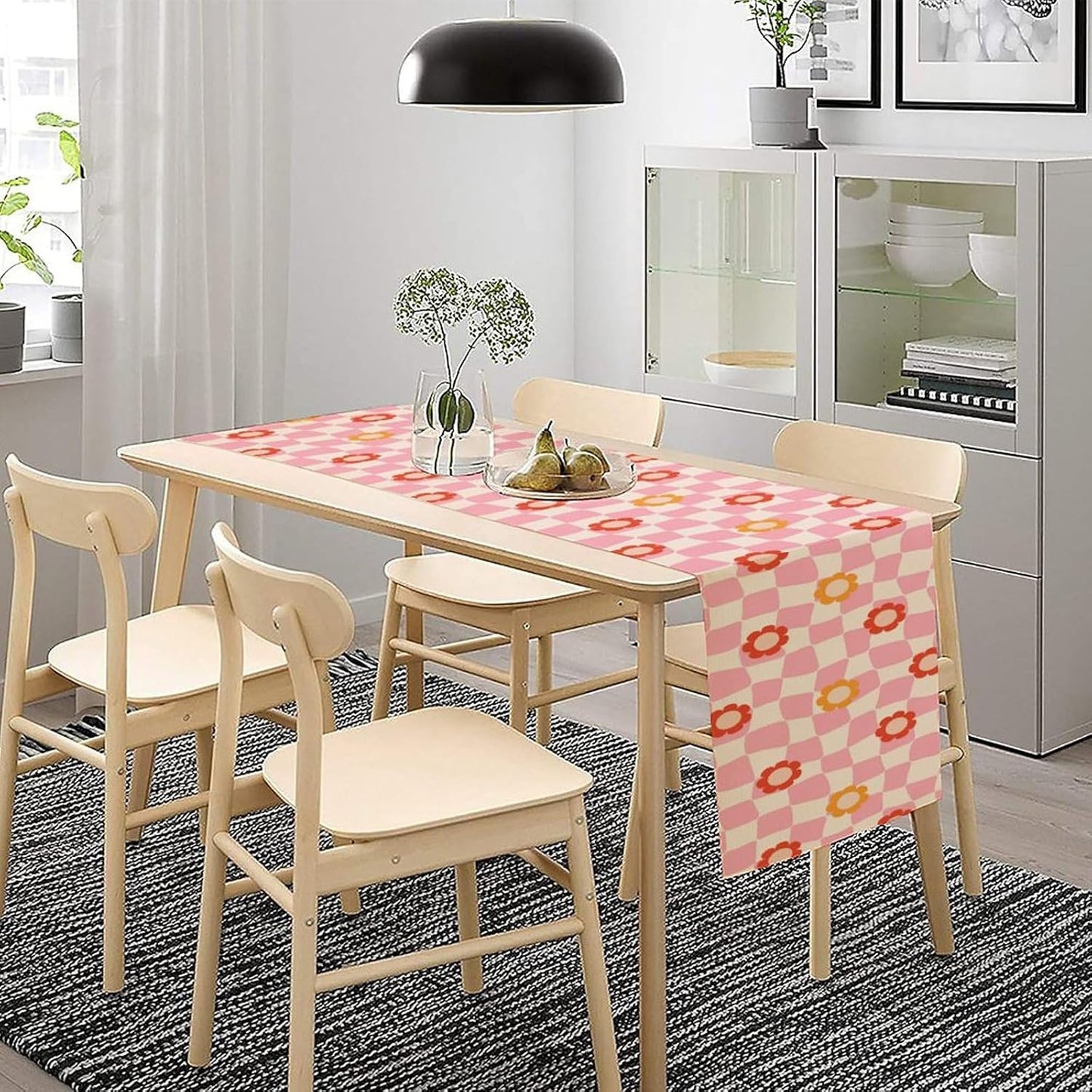 Vintage Floral Table Runner,60s Retro Color Funky Hippie Print Table Cloth Kitchen Dining Table Home Party Decoration 13x108 Inch