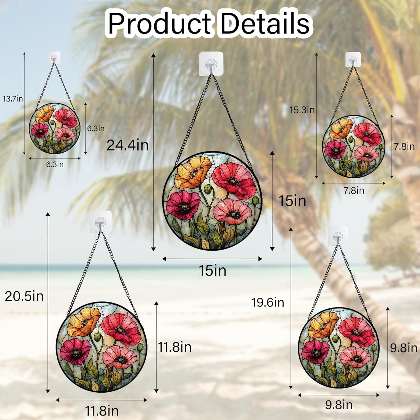 Stained Glass Window Hanging, Red Orange Poppy Birth Flowers Sun Catcher for Door Garden Yard Decor Wildflowers Suncatcher Christmas Mother Birthday Gifts for Women Men Mom Nana 11.8 in