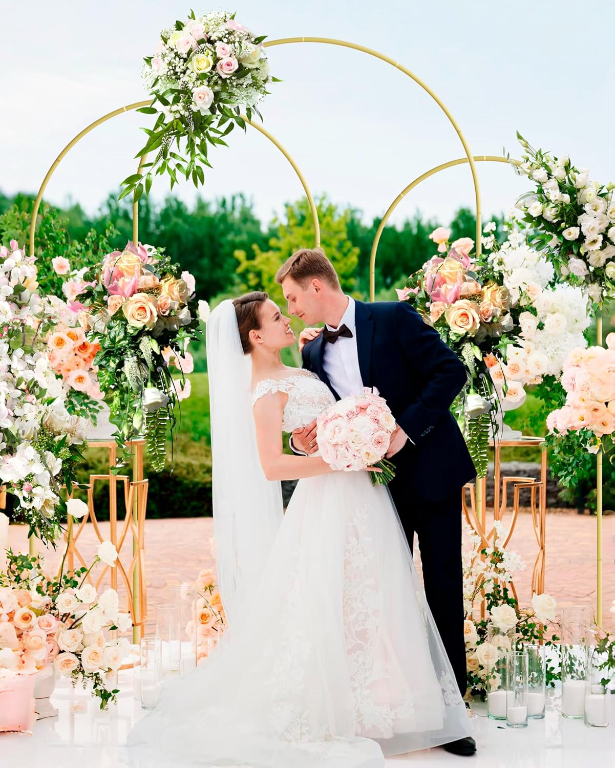 Wedding Arch Set of 3, Gold Metal Arch Backdrop Stand, Balloon Arch Stand Wedding Frame for Ceremony Decoration (Gold, 7.2FT, 6.6FT, 6FT Arch Backdrop)