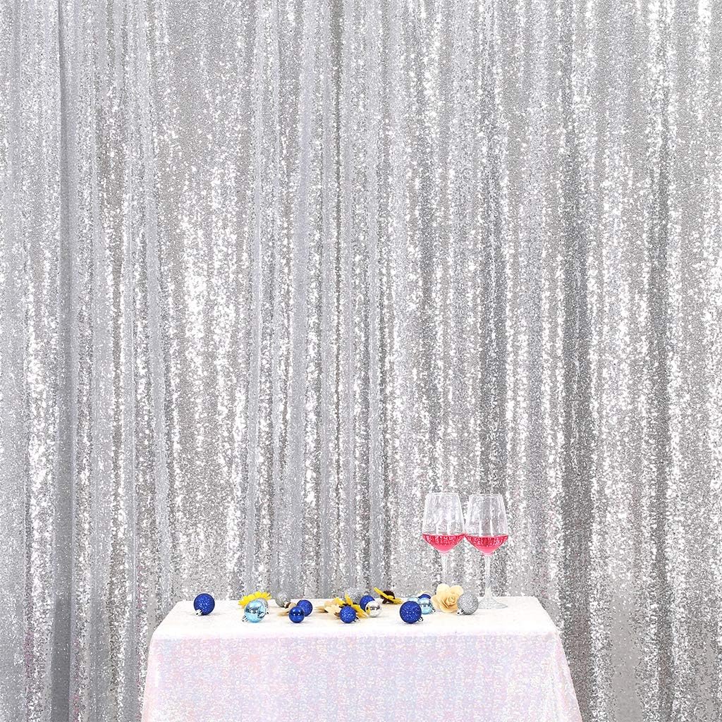 Eternal Beauty Silver Sequin Backdrop, 5x7 Ft Glitter Background Curtains for Shimmer Photography Party Wedding Birthday Back Drop Decor