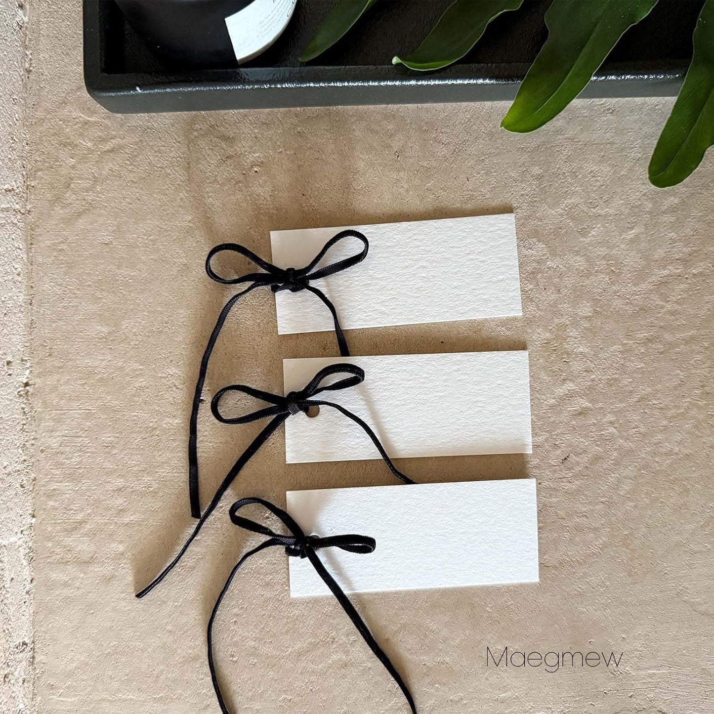 50 Pcs Place Cards for Table Setting -3.94"X1.57" Table Place Cards with Velvet Ribbon,Name Cards for Wedding Dinner Party Events (Black)