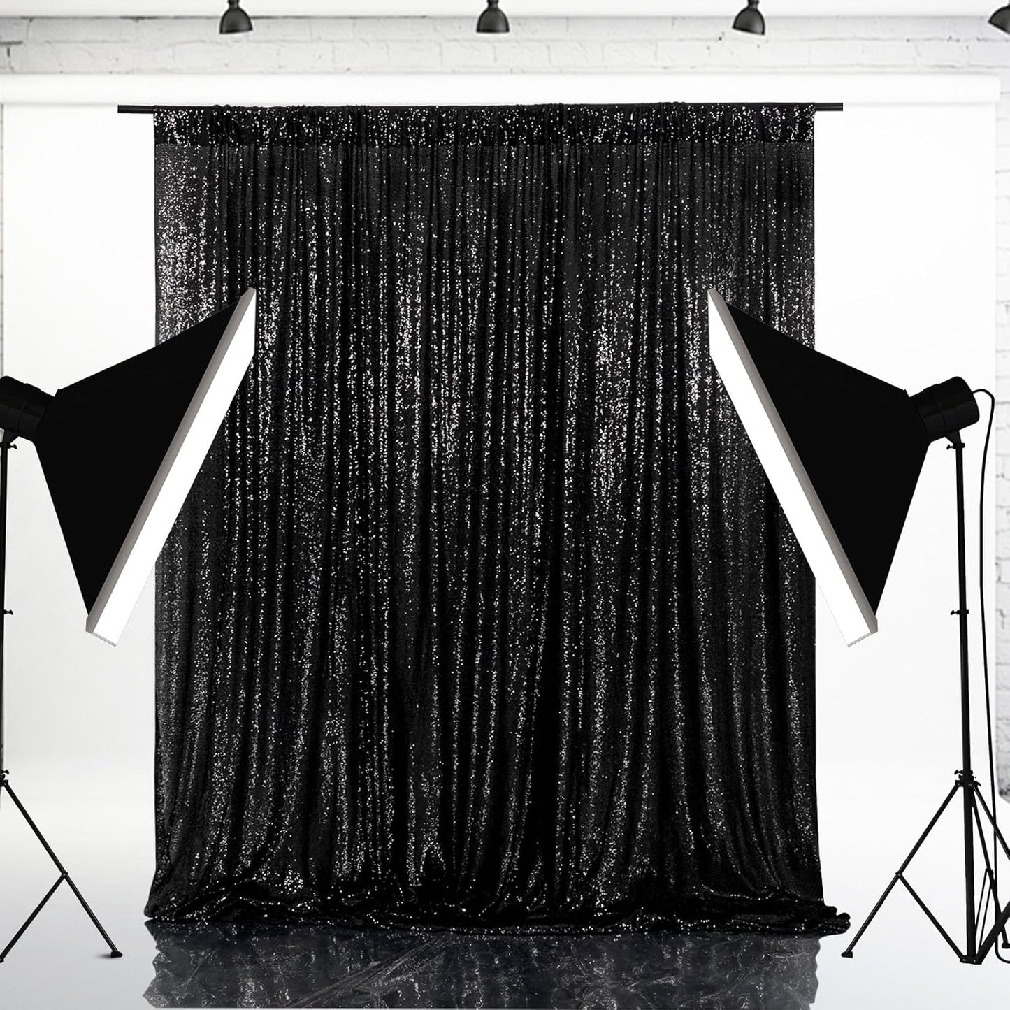 Eternal Beauty Black Sequin Backdrop, 10x10 Ft Glitter Background Curtains for Shimmer Photography Party Wedding Birthday Back Drop Decor