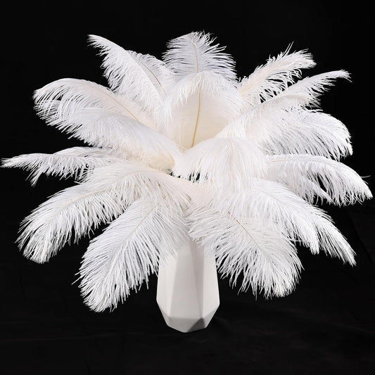 THARAHT White Ostrich Feathers 24pcs Natural Bulk 10-12Inch 25cm-30cm for Crafts Wedding Party Centerpieces Easter Gatsby and Christmas Tree Decoration Feathers
