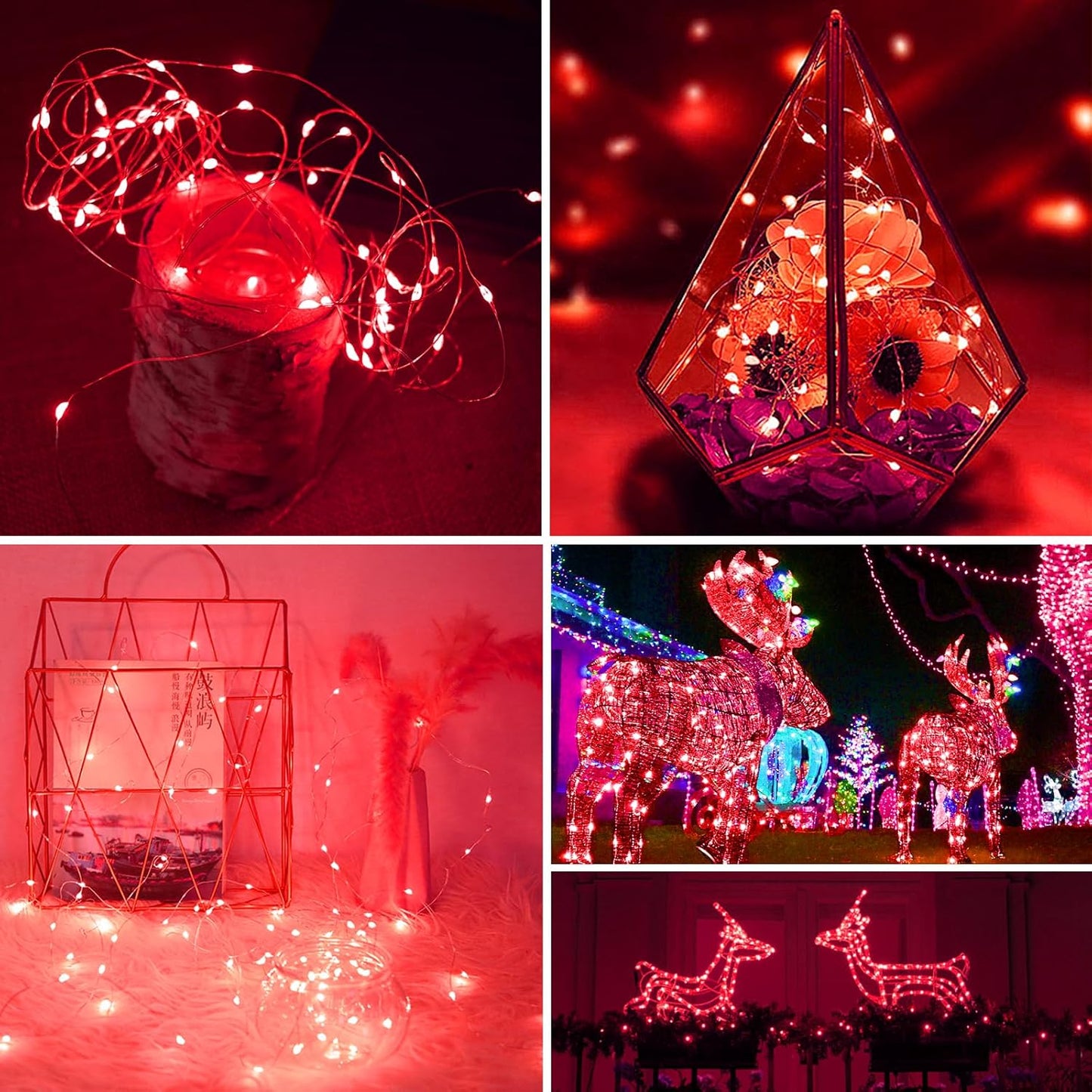 ZGWJ 100 Pack Fairy Lights Battery Operated, 7ft 20 Mini LED Fairy String Lights Silver Wire 3 Modes for DIY, Parties, Wedding, Bedroom, Halloween Christmas Decoration Red