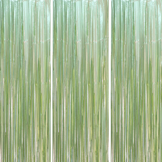 3 Pack 3.3 x 8.2 ft Sage Green Foil Fringe Backdrop Curtains, Tinsel Streamers Party Decorations, Door Shimmer for Baby Shower, Birthday, Martini Party Decorations