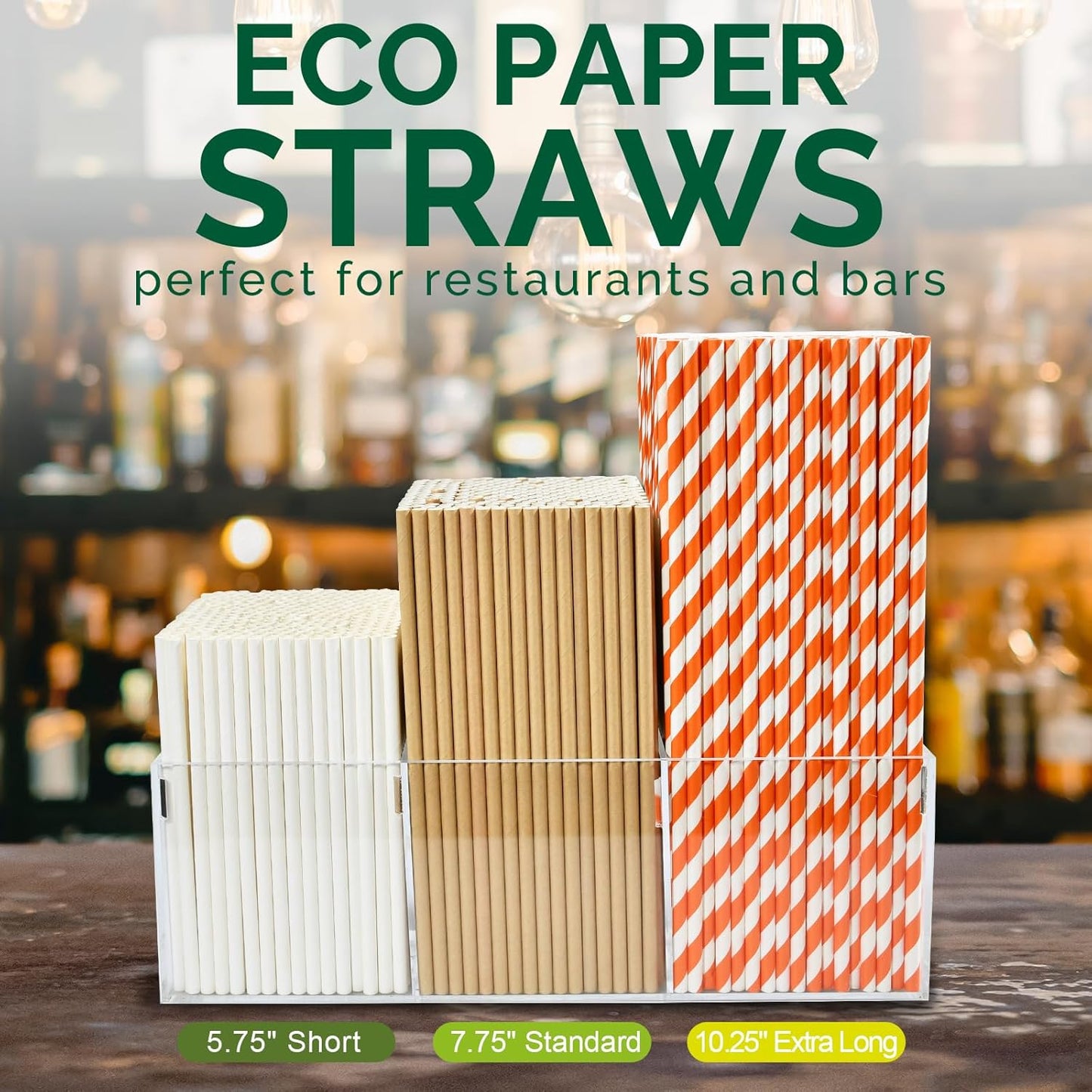 Orange Striped Paper Drinking Straws, 10.25 Inch Long, 100 Counts - for Tall Drinks, Halloween Party - Eco Friendly