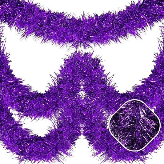 50 Feet Purple Christmas Tinsel Garland, Metallic Foil Twist Garland Wall Hanging Tinsel Banner Backdrop for Parade Floats, Easter, Mother's Day, Wedding Party Decorations (2in x 50ft)