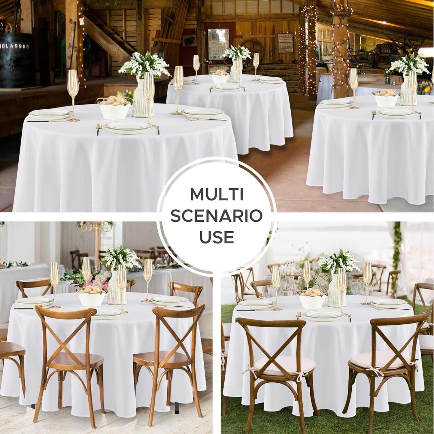 Fitable 8 Pack Round Tablecloths: Stain Resistant Wrinkle Free Circle Table Clothes, Washable Reusable Polyester Table Covers for Wedding Party Birthday Banquet Reception(White, 70 Inch)