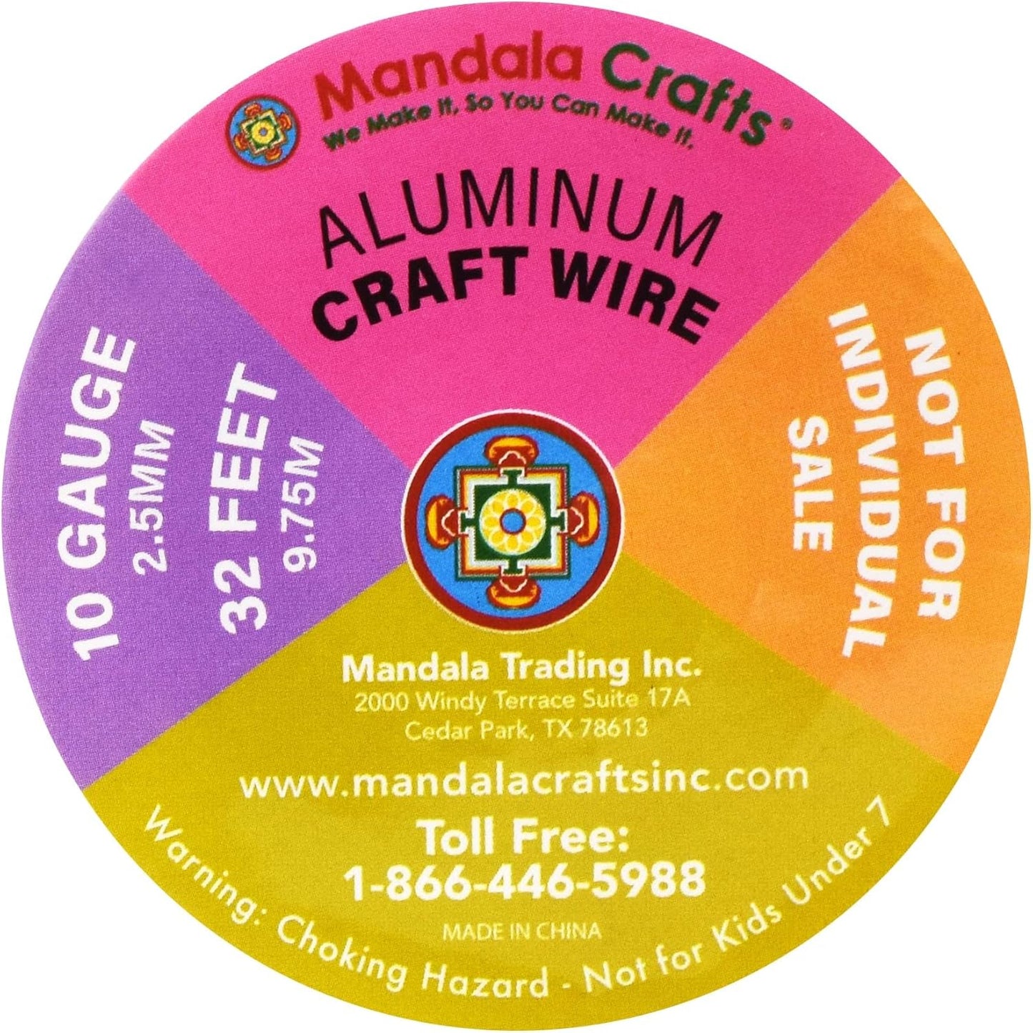 Mandala Crafts 10 Gauge Anodized Aluminum Craft Wire for Jewelry Making - 120 FT Colored Flexible Silver Combo Wire - Bendable for Bonsai Armature Crafting Sculpting