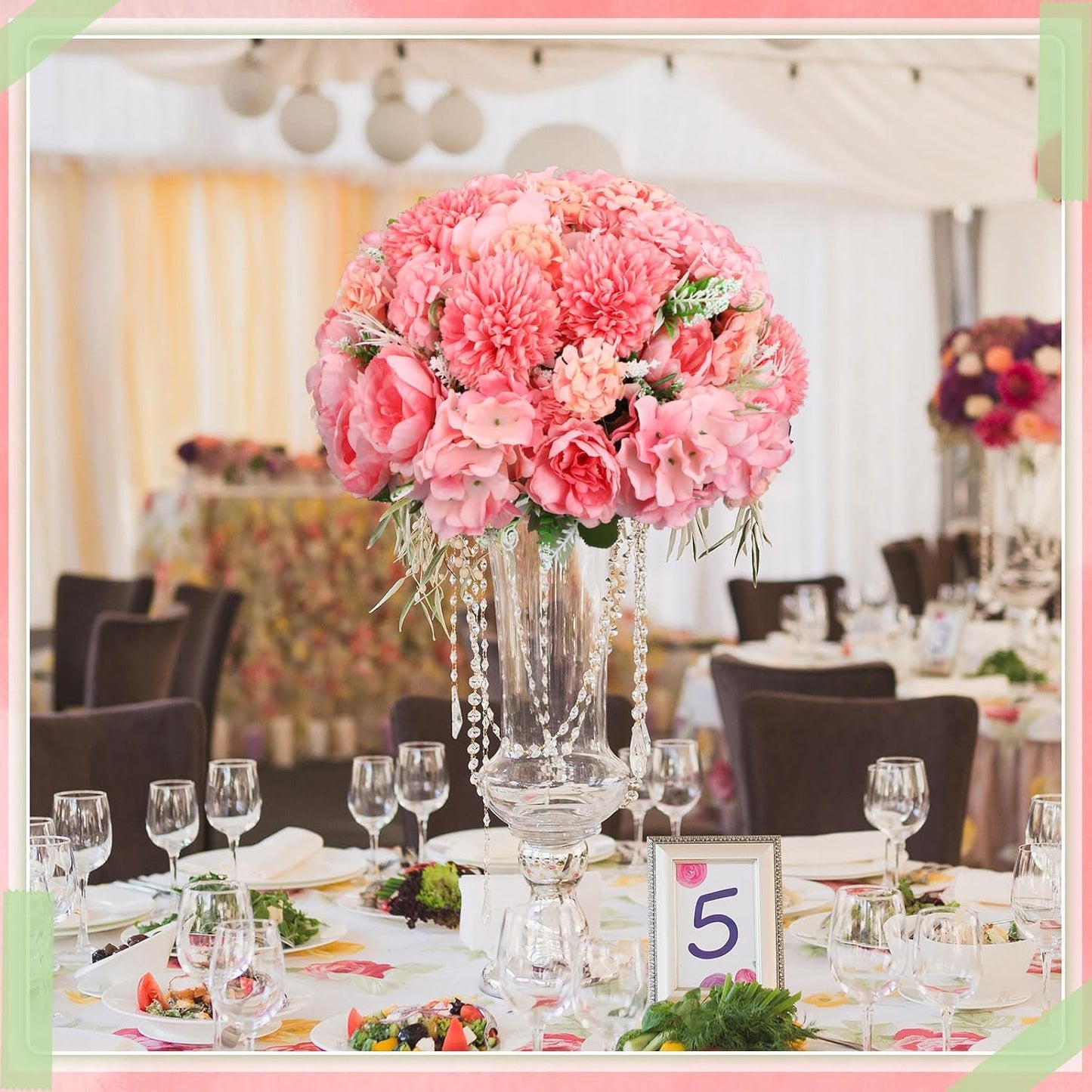 Tigeen Artificial Flowers Artificial Peonies Silk Flowers Faux Peony Fake Peony Silk Hydrangea Bouquet for Wedding Table Centerpiece Floral Vase Decor(Rose Pink,24 Bundles)