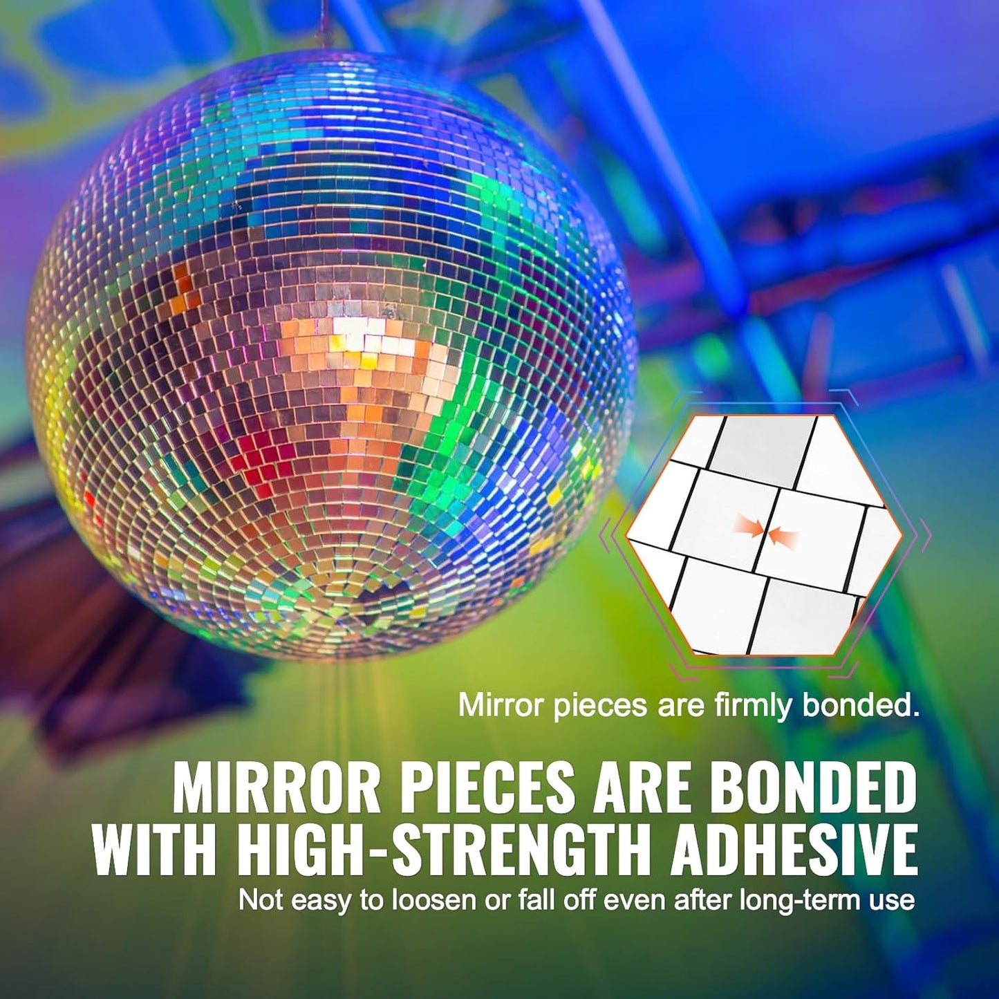 VEVOR Mirror Disco Ball, Large 20 Inch Party Mirror Ball with Hanging Ring, Lightning Disco Ball Party Decorations, Ideal for DJ Club, Stage, Wedding, Birthday, Christmas, New Years Celebration