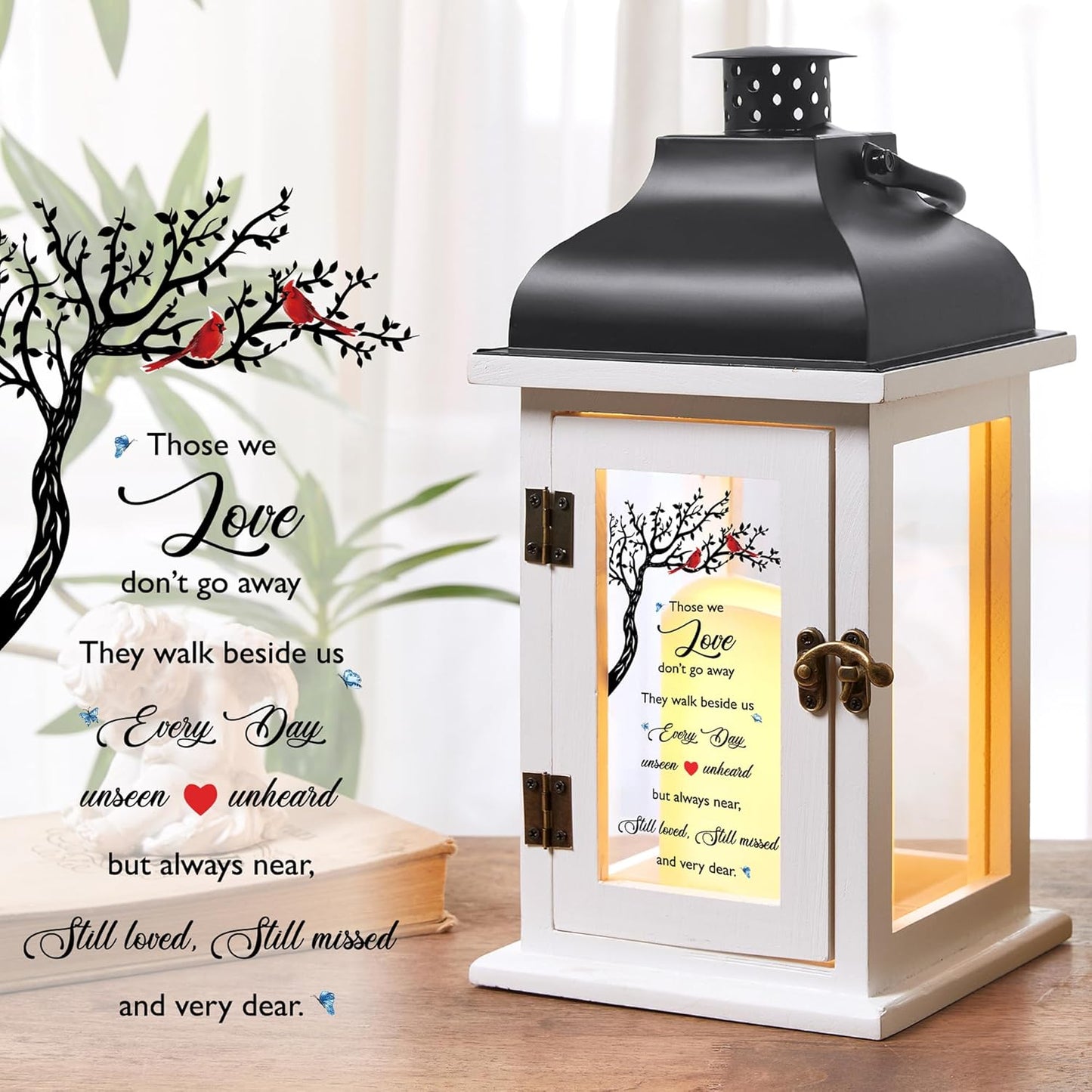 WOODEXPE Memorial Lantern Sympathy Gift for Loss of Loved One with Flickering LED Candle and Remote Control Bereavement Remembrance Memorial Gift