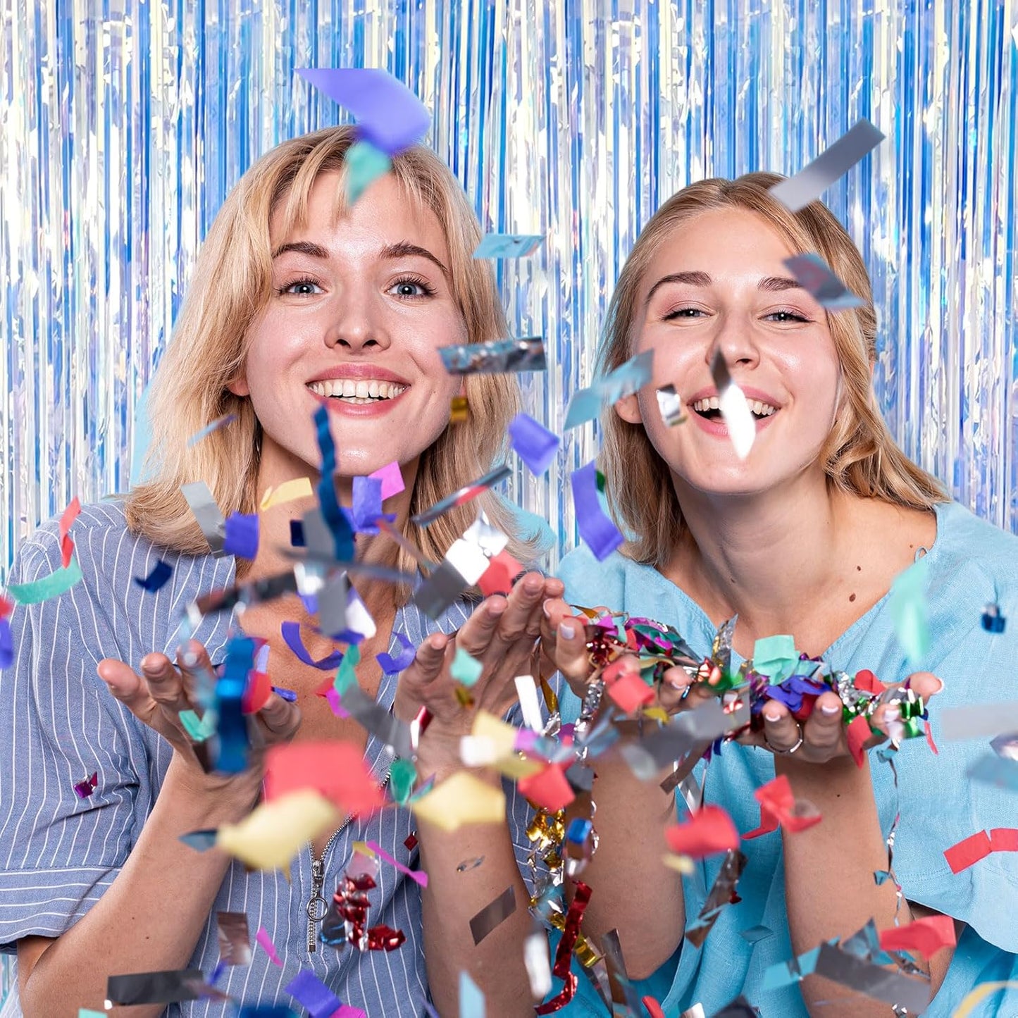 10 Pack Foil Curtain Backdrop Iridescent Metallic Tinsel Foil Fringe Curtains Photo Booth Props for Birthday Wedding Engagement Baby Shower Bachelorette Christmas Holiday Celebration Party Decoration