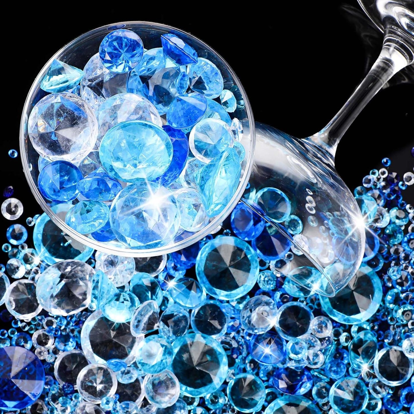 Hicarer 800 Pieces Diamond Decorations Acrylic Diamond Table Scatter Crystals for Table for Vase Fillers Party Decorations(20, 12, 10, 6, 3mm,Gradient Blue)