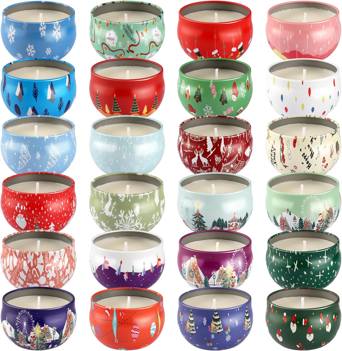 24Pack Christmas Scented Candle Tins Gift Set - Soy Wax Festive Candles 2.5oz- Long Lasting Burn time for Christmas Thanksgiving Gifts Holiday Decor & Gifting.