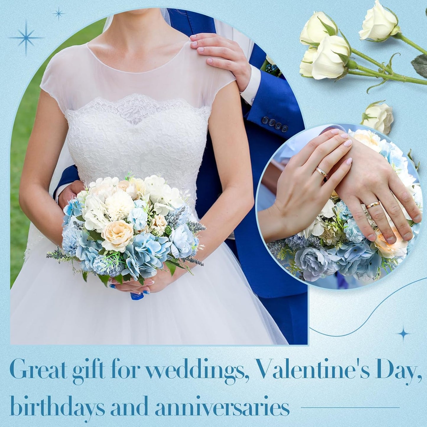 Tigeen Artificial Flowers Artificial Peonies Silk Flowers Faux Peony Fake Peony Silk Hydrangea Bouquet for Wedding Table Centerpiece Floral Vase Decor(White,Blue,12 Bundles)