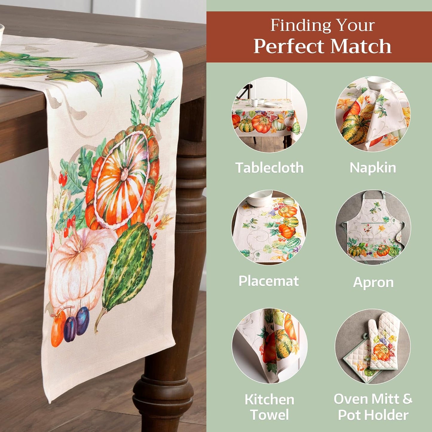 Maison d' Hermine Table Runner 100% Cotton Single Layer Table Runners 72 inches Long for Thanksgiving Christmas Decorations Home Kitchen Dining Party Wedding (Lumina, 14.5" x 72")