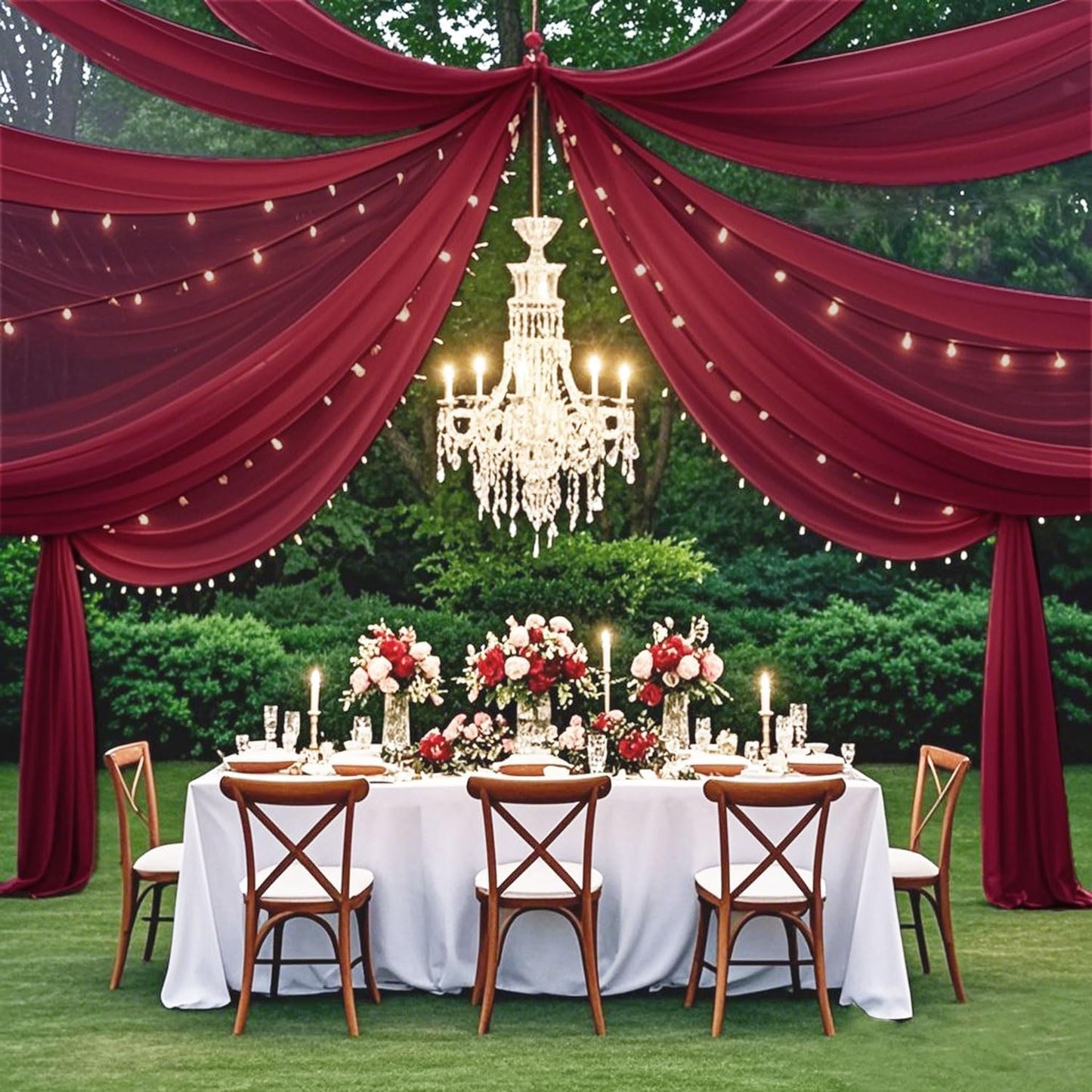 FUHSY Wedding Ceiling Drapes Burgundy Draping Fabric for Wedding Arch 4 Panels 5x20Ft Chiffon Maroon Curtains Drapes Sheer Backdrop Curtains Arch Drapery for Wedding Ceremony Stage Ceiling Decorations