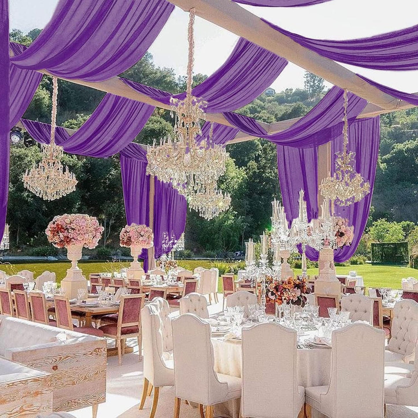 MODFUNS Wedding Ceiling Drapery Purple 5x30FT 2 Panels Sheer Wedding Arch Drapes Chiffon Fabric Ceiling Curtains Drapes for Party Tulle Backdrop Curtains Birthday Banquet Arch Draping