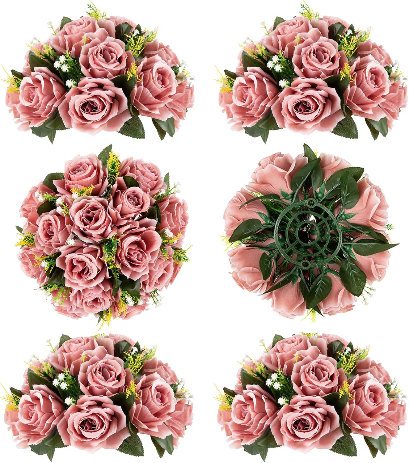 BLOSMON Dusty Pink Flowers Decoration: 6 Pcs Artificial Roses Flowers Balls for Wedding Dinning Table Centerpieces - Fake Silk Kissing Floral Arrangement for Home Party Event